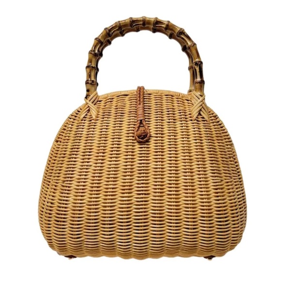 J. McLaughlin, Wicker Large Purse with Bamboo Top Handle, EUC - Picture 1 of 16
